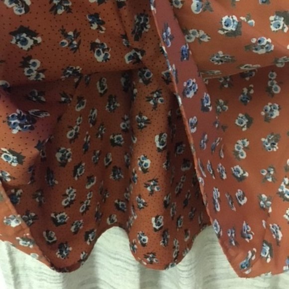 Burnt Orange Ditsy Blue Floral and White Polkadot Hipster Dress - Picture 6 of 9